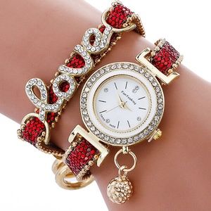Diamond & Red Sequin Sparkly Love Charm Watch NWT